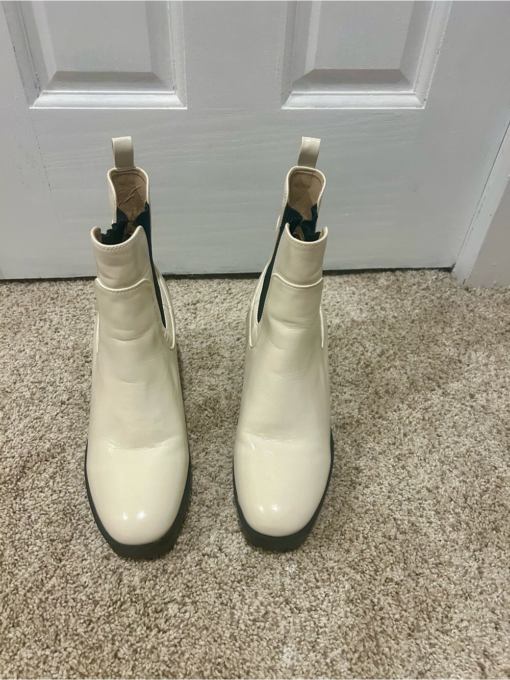 Chinese Laundry Cream Chelsea Booties with Black Soles